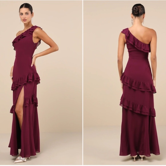 LULU's Bridesmaid Prom Wedding Flowy Romantic Flowy Sexy Chiffon Maxi Dress - Picture 1 of 4